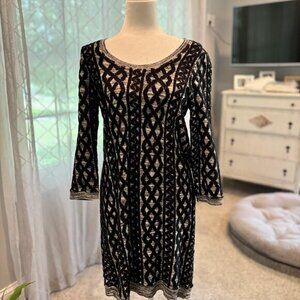 Anthropologie Moth Sweaterstitched Tunic Sweater Dress Sz S Black Gray Chenille.